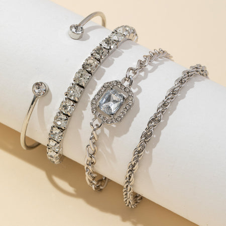 Set 4 Brățări Argintii, cu Pietre de Zirconiu, Luxe Quadrant