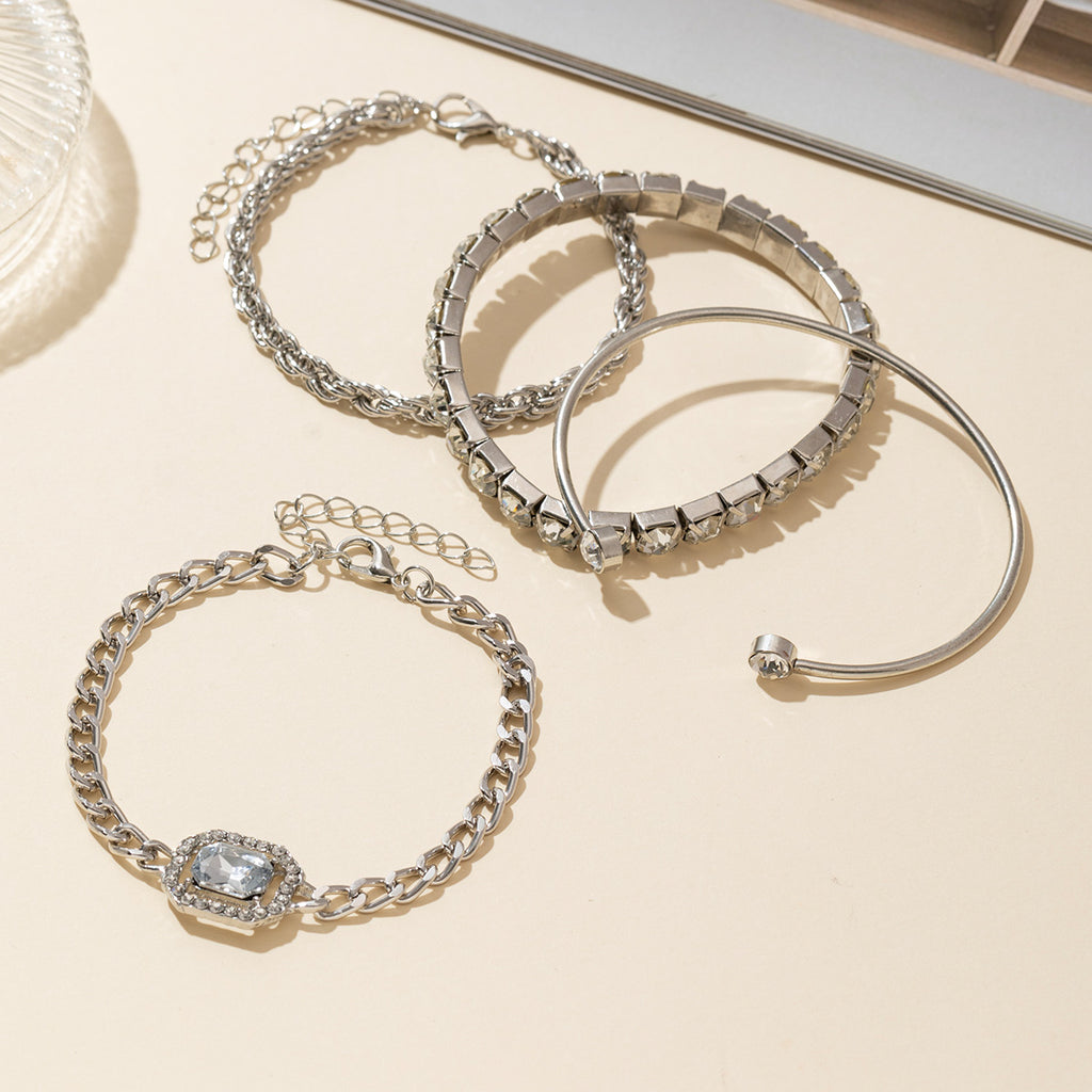 Set 4 Brățări Argintii, cu Pietre de Zirconiu, Luxe Quadrant