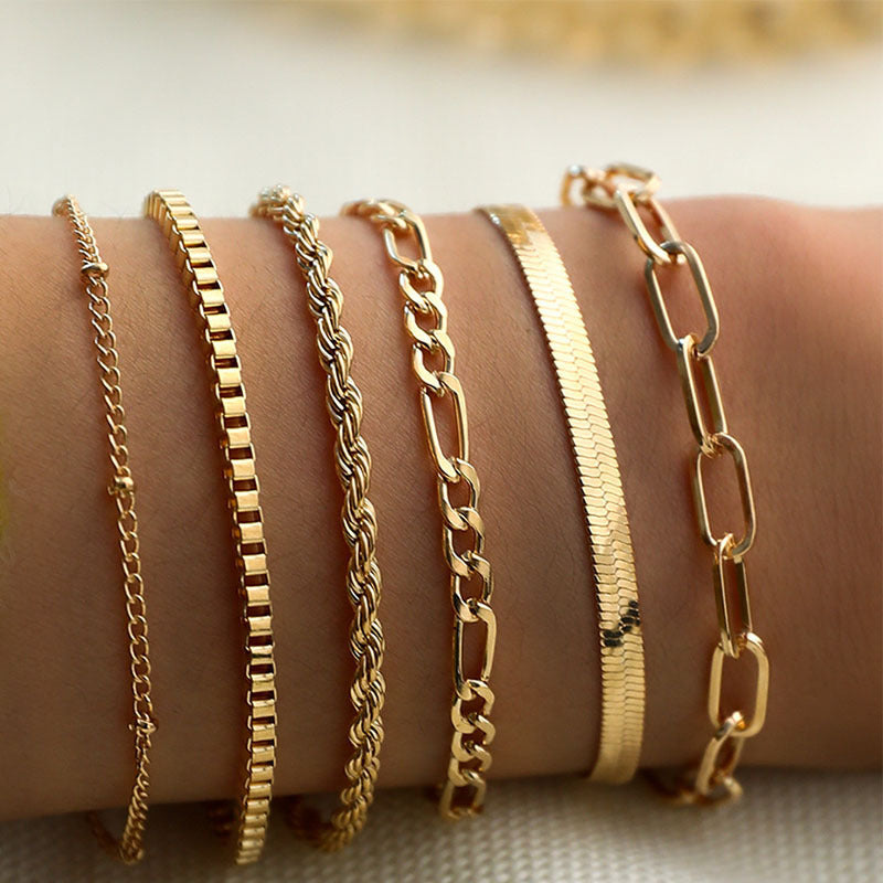 Set 6 Brățări placate cu Aur 18K, Royal Stack