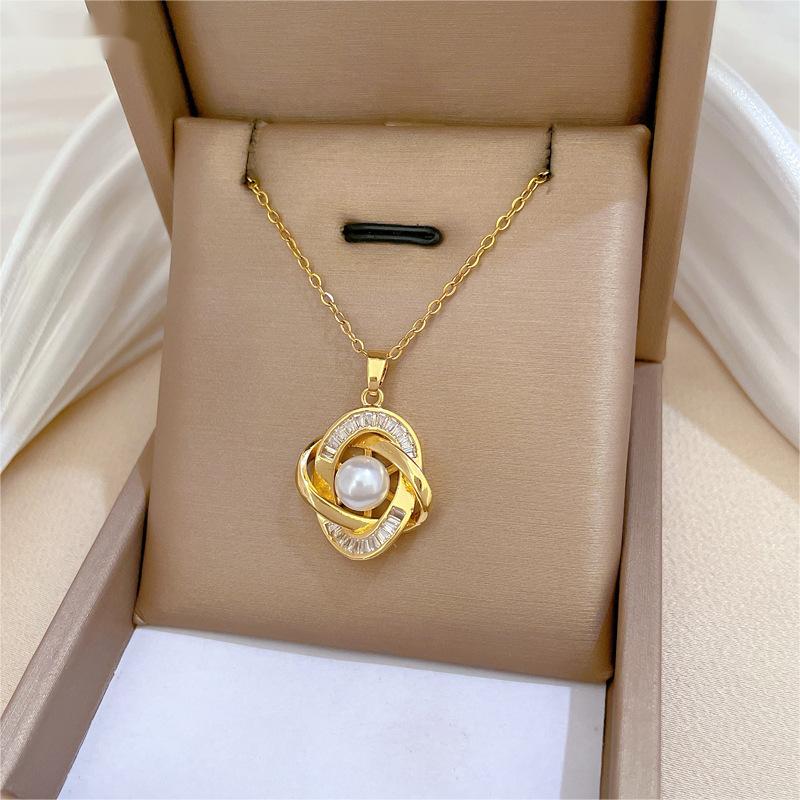 Colier placat aur 18k perle albe otel inoxidabil inox kracer kracer.ro bijuterii