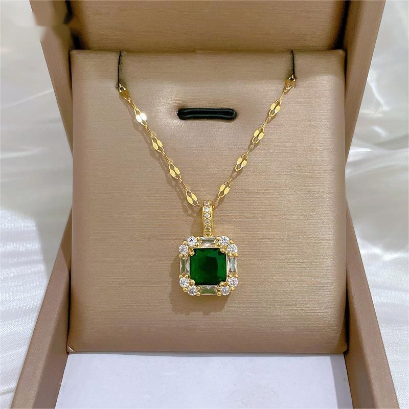 Colier placat aur 18k pietre zirconiu verde otel inoxidabil inox kracer kracer.ro bijuterii