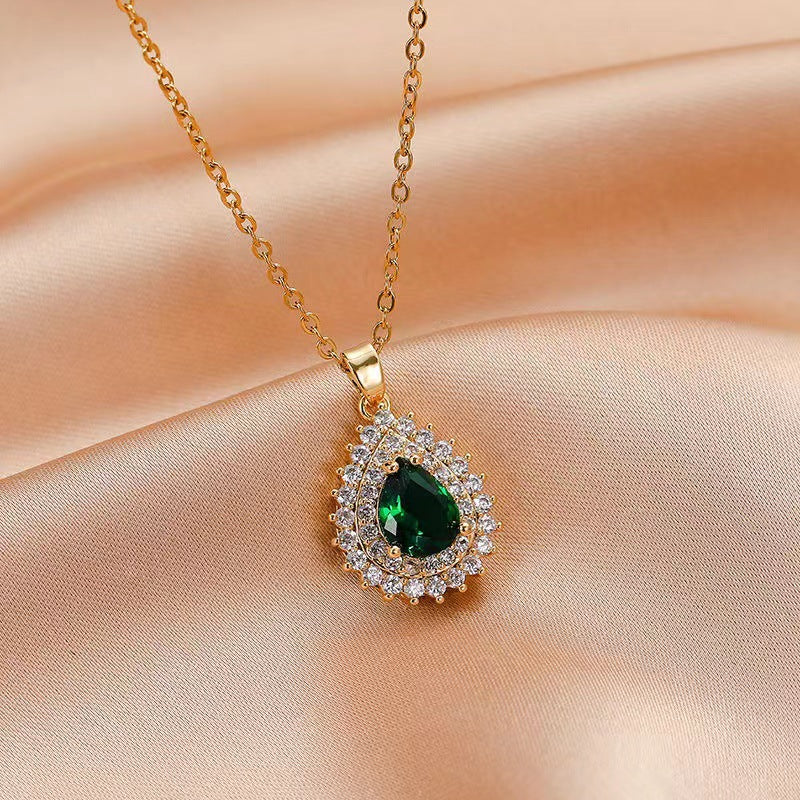 Colier placat aur 18k pietre zirconiu verde otel inoxidabil inox kracer kracer.ro bijuterii