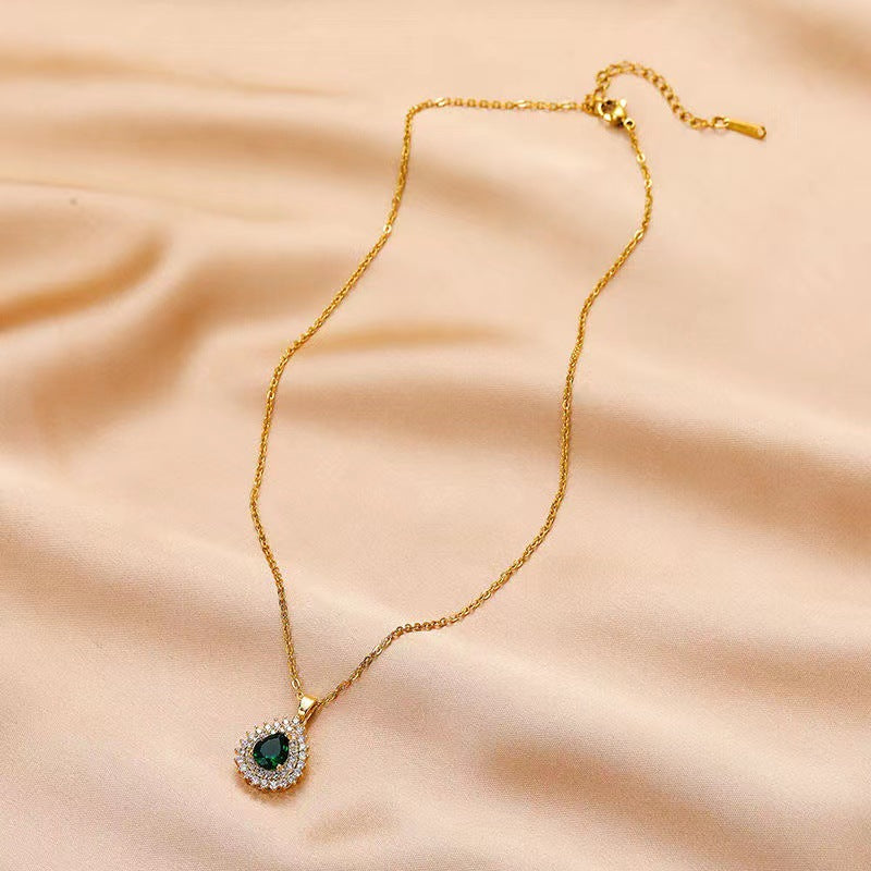 Colier placat aur 18k pietre zirconiu verde otel inoxidabil inox kracer kracer.ro bijuterii