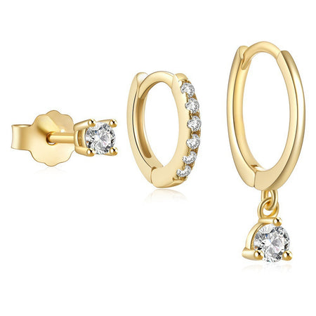 Set 3 Cercei placați cu Aur 18K, cu Pietre de Zirconiu, Trio Sparkle
