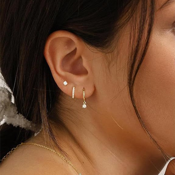 Set 3 Cercei placați cu Aur 18K, cu Pietre de Zirconiu, Trio Sparkle