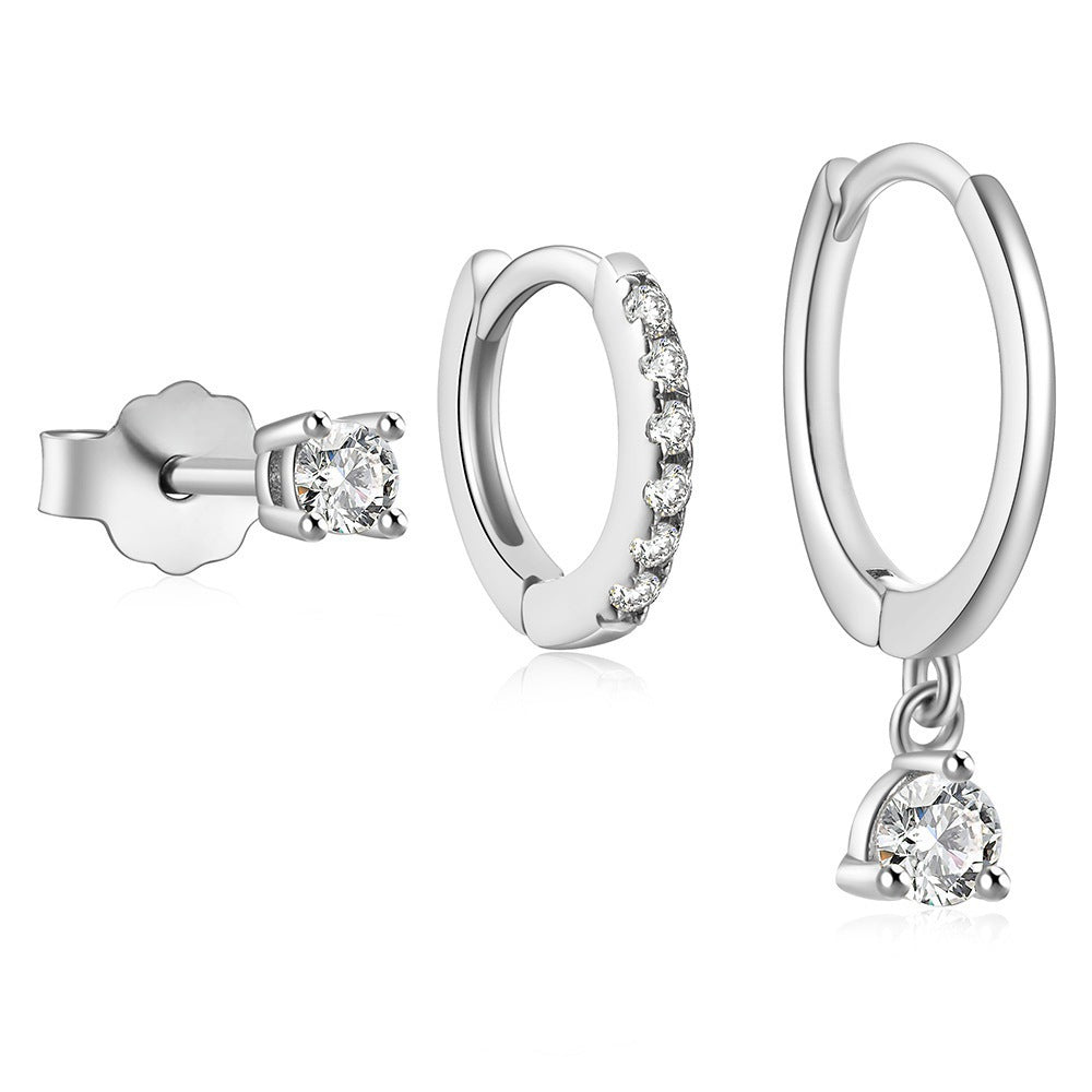 Set 3 Cercei Argintii, cu Pietre de Zirconiu, Trio Sparkle