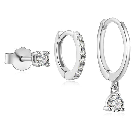 Set 3 Cercei Argintii, cu Pietre de Zirconiu, Trio Sparkle