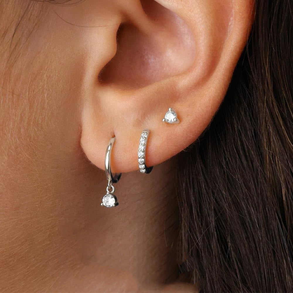 Set 3 Cercei Argintii, cu Pietre de Zirconiu, Trio Sparkle