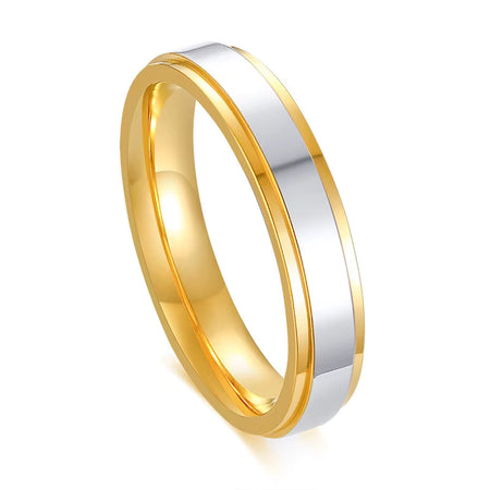Inel placat cu Aur 18K cu bandă argintie 4mm, Oțel Inoxidabil