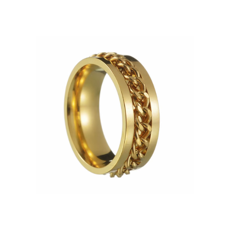 Inel auriu cu lanț din oțel