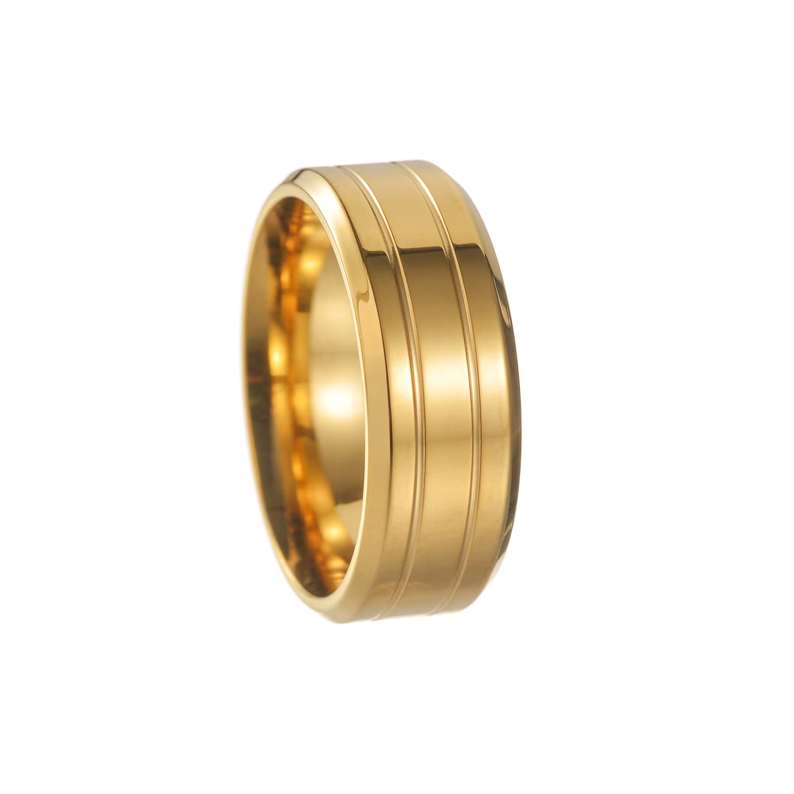 Inel auriu din oțel cu canelură dublă