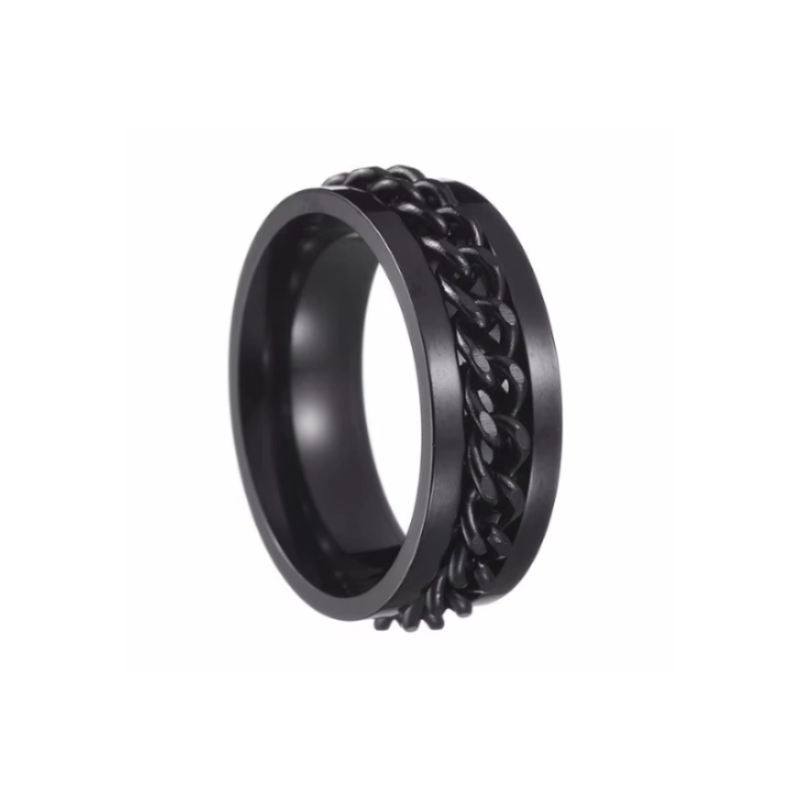 Inel negru cu lanț din oțel