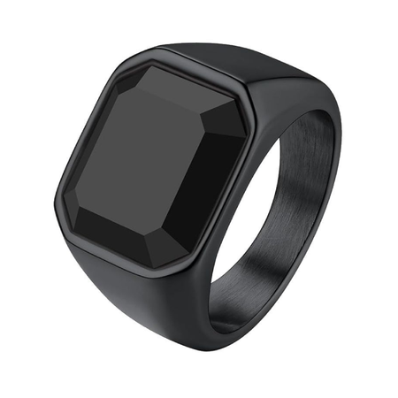 Inel negru cu piatră de zircon neagră, Oțel Inoxidabil