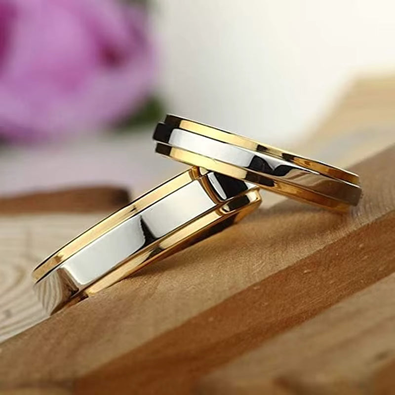 Inel auriu cu bandă argintie din oțel 6mm