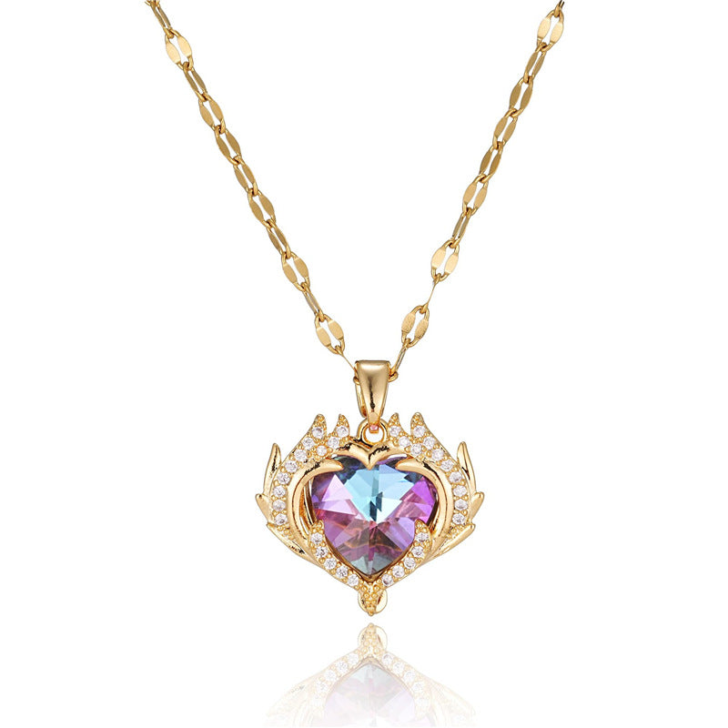 Colier cu Pandantiv Inimă din Zirconiu Mov, placat cu Aur 18K, Shining Dream