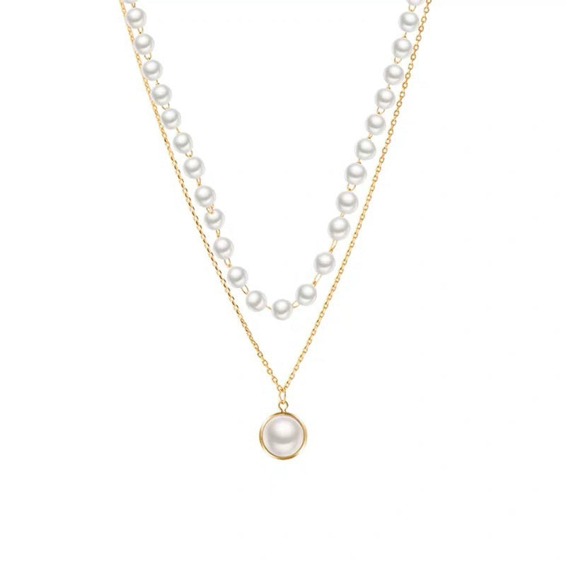 Colier Dublu placat cu Aur 18K, cu Perle Albe, Modern Pearl, Colecția Luminous Grace