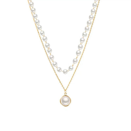Colier Dublu placat cu Aur 18K, cu Perle Albe, Modern Pearl, Colecția Luminous Grace