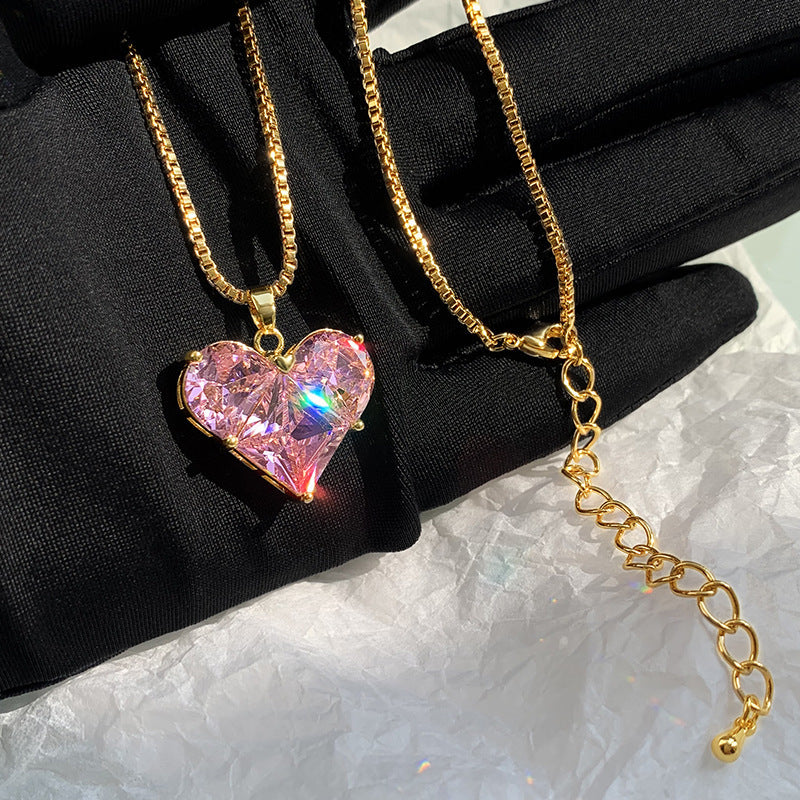 Colier placat cu Aur 18K, cu Piatră de Zirconiu, Rose Heart