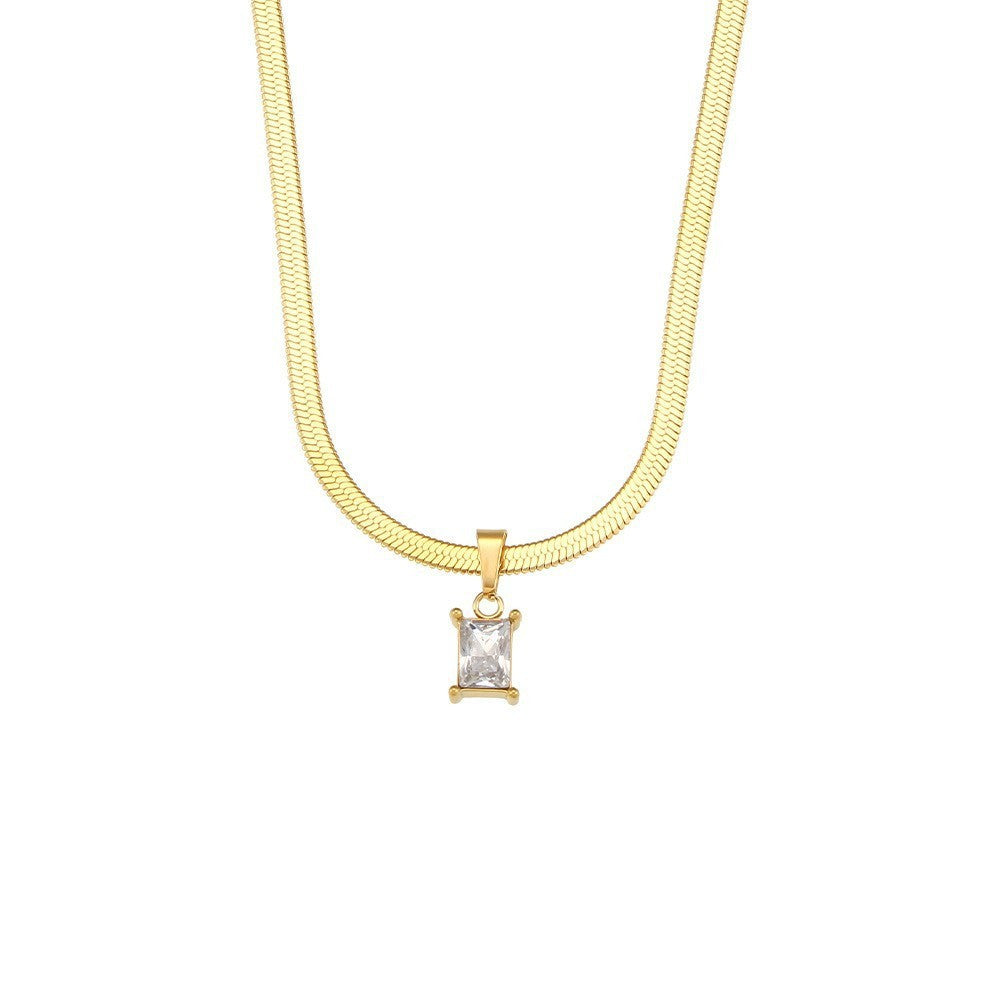 Colier placat cu Aur 18K, cu pandantiv de Zirconiu Alb, 50 cm
