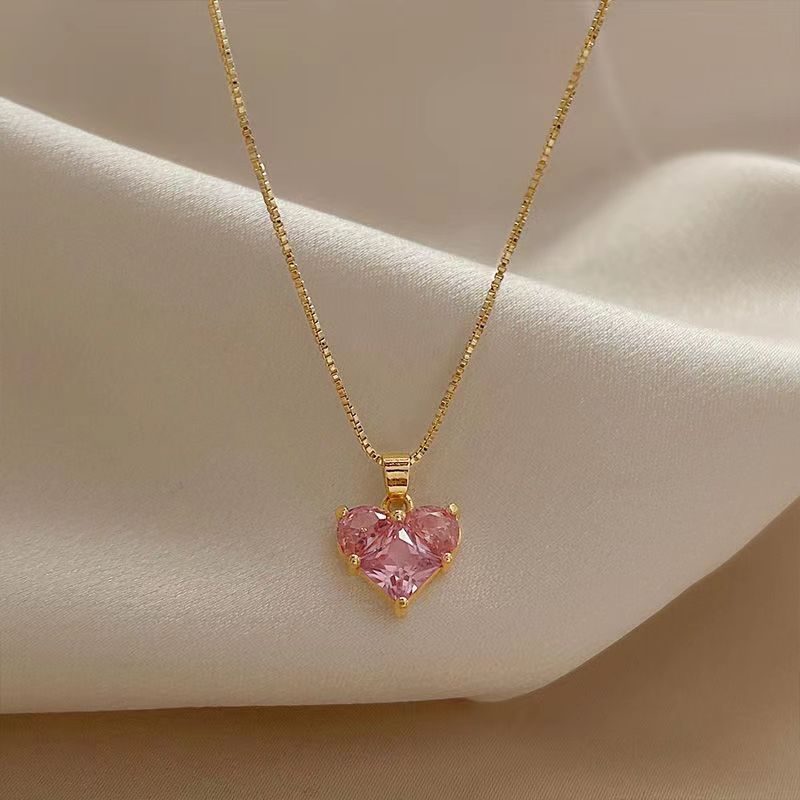 Colier placat cu Aur 18K, cu Piatră de Zirconiu, Rose Heart