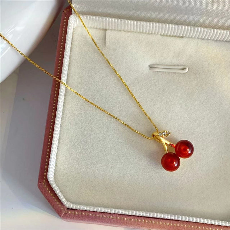 Colier placat cu Aur 18K, cu Pietre de Zirconiu, Cherry Pop