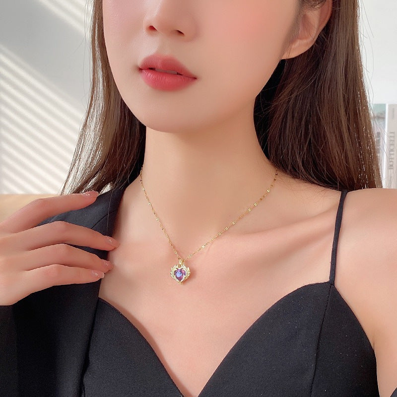 Colier cu Pandantiv Inimă din Zirconiu Multicolor, placat cu Aur 18K, Shining Dream