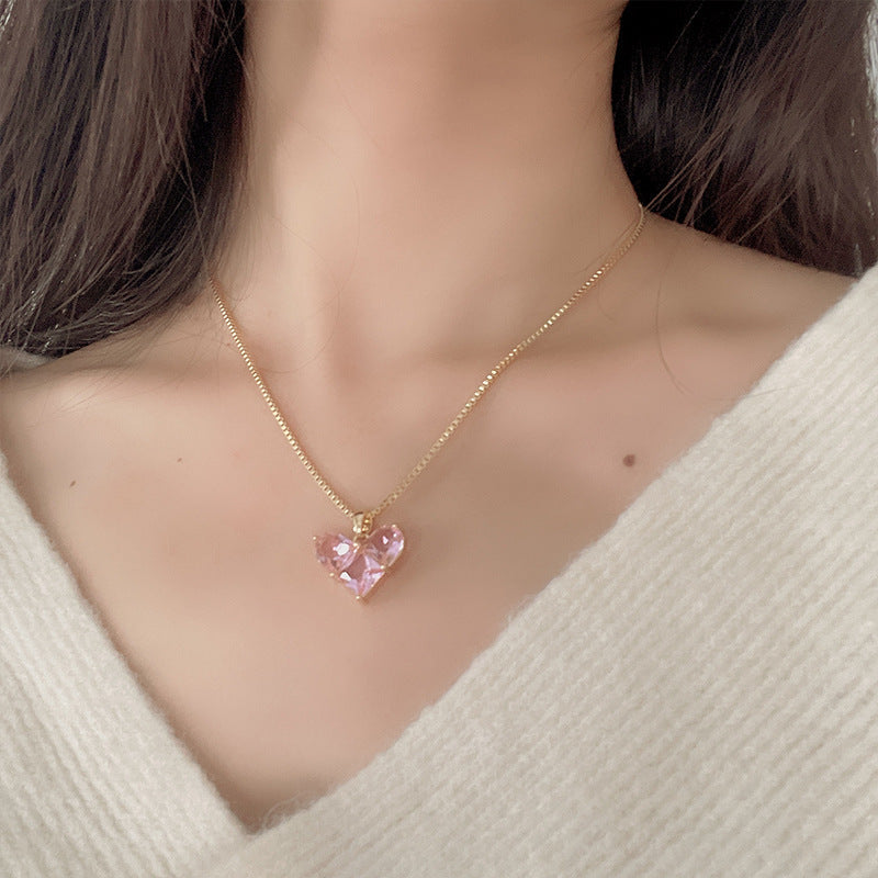 Colier placat cu Aur 18K, cu Piatră de Zirconiu, Rose Heart