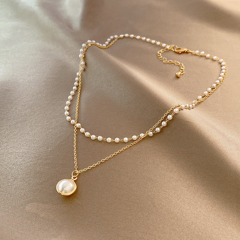 Colier Dublu placat cu Aur 18K, cu Perle Albe, Modern Pearl, Colecția Luminous Grace