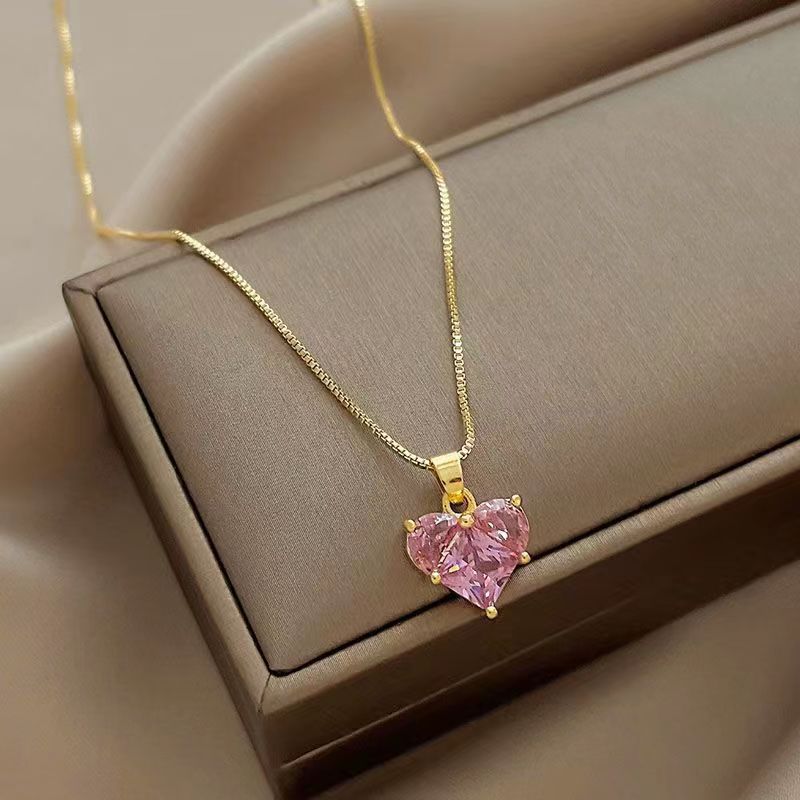 Colier placat cu Aur 18K, cu Piatră de Zirconiu, Rose Heart