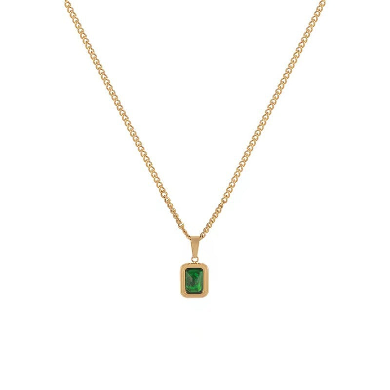 Colier placat cu Aur 18K, cu Pandantiv de Zirconiu Verde, Emerald Essence