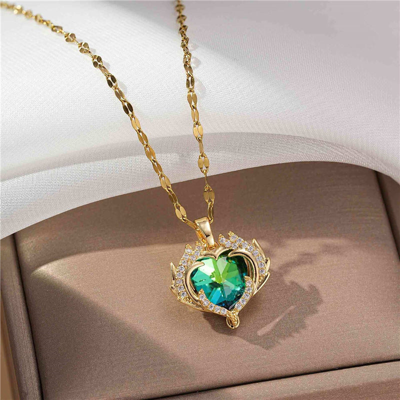 Colier cu Pandantiv Inimă din Zirconiu Verde, placat cu Aur 18K, Shining Dream