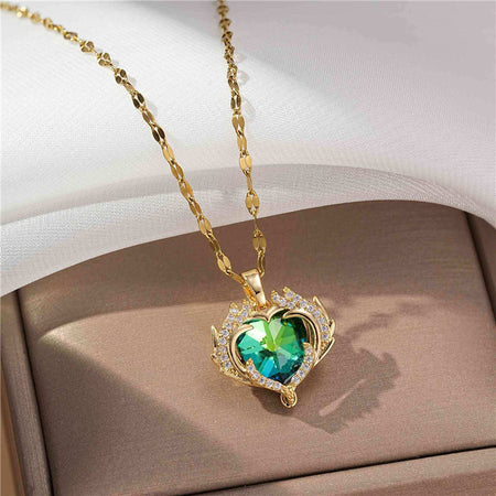 Colier cu Pandantiv Inimă din Zirconiu Verde, placat cu Aur 18K, Shining Dream