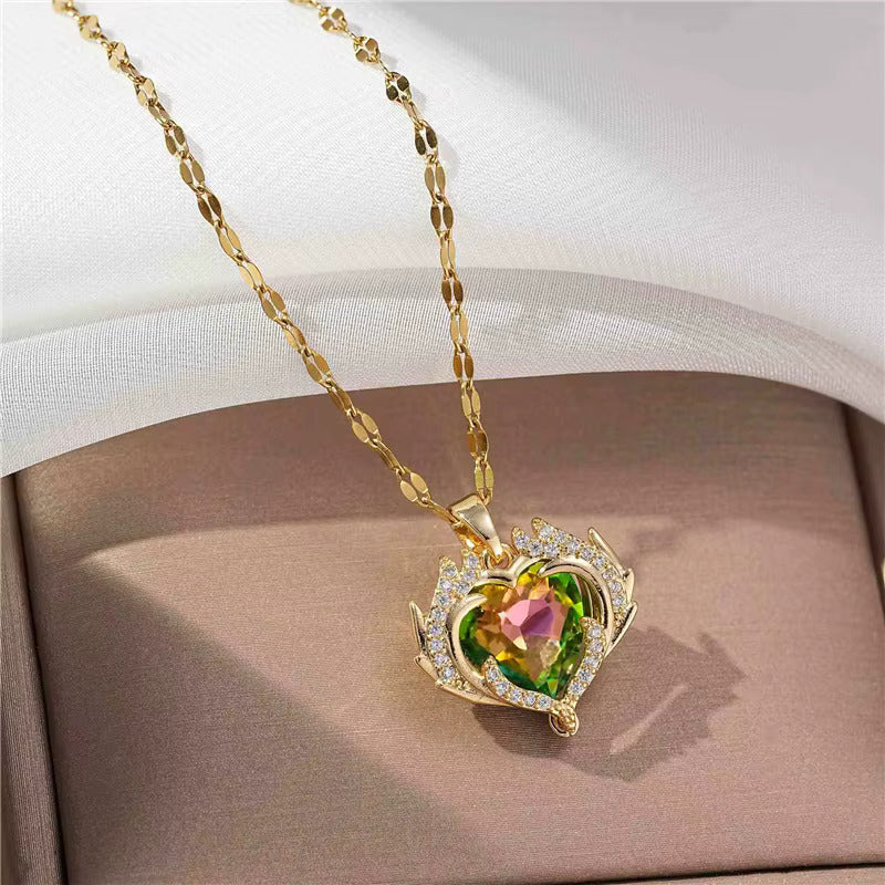 Colier cu Pandantiv Inimă din Zirconiu Multicolor, placat cu Aur 18K, Shining Dream