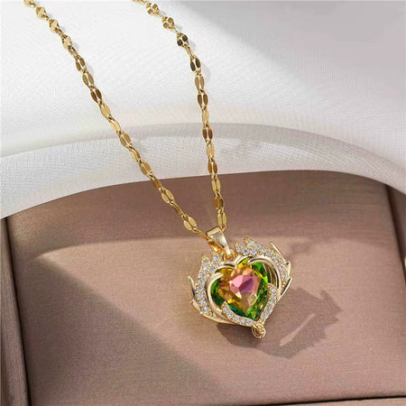 Colier cu Pandantiv Inimă din Zirconiu Multicolor, placat cu Aur 18K, Shining Dream
