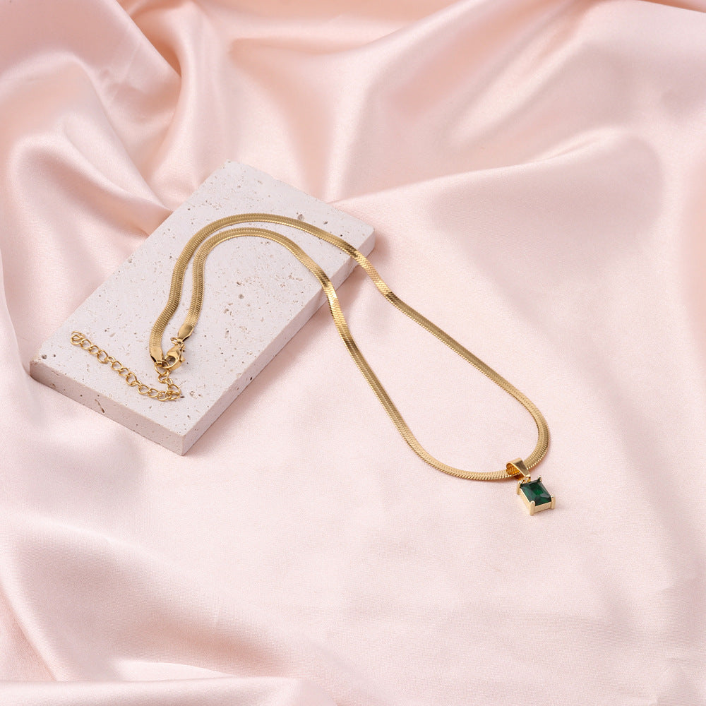 Colier placat cu Aur 18K, cu pandantiv de Zirconiu Verde, 50 cm