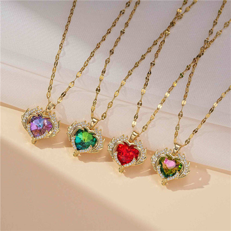 Colier cu Pandantiv Inimă din Zirconiu Multicolor, placat cu Aur 18K, Shining Dream