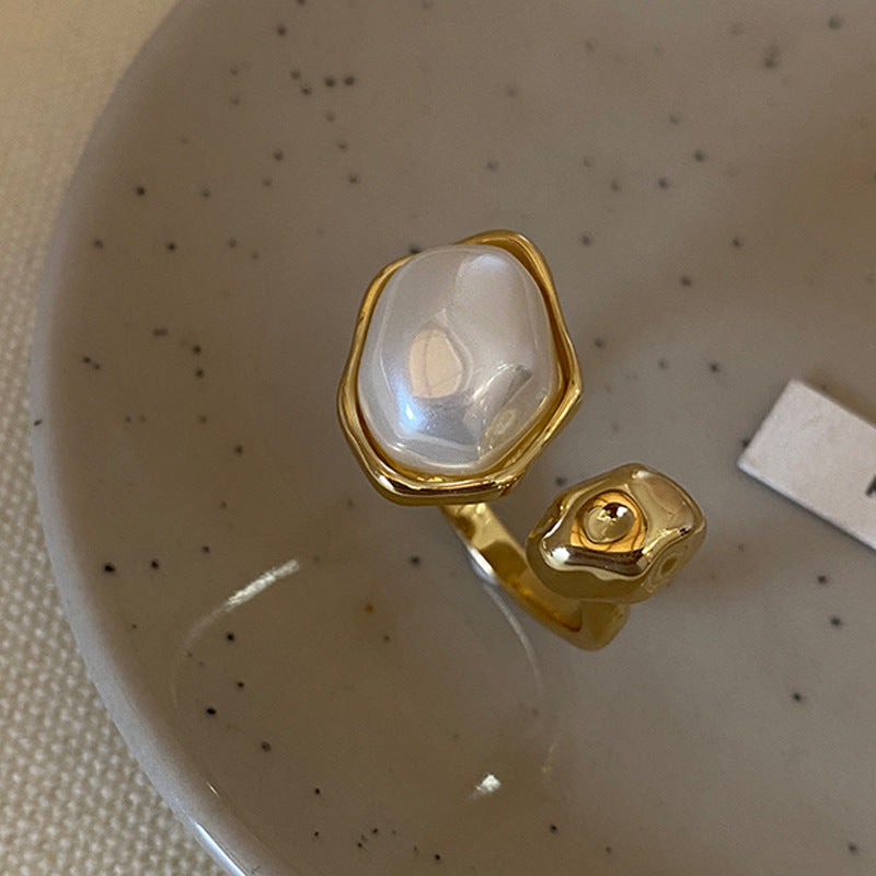 Inel Reglabil placat cu Aur 18K, cu Perlă Albă, Pure Pearl