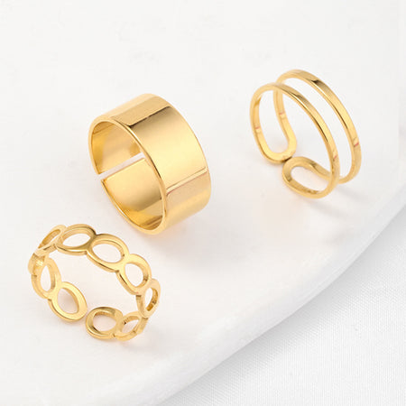 Set 3 Inele Reglabile placate cu Aur 18K, Trio Shine