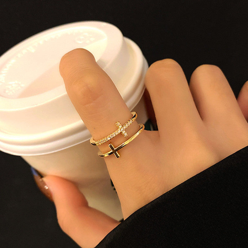 Inel Reglabil placat cu Aur 18K, cu Pietre de Zirconiu, Royal Double