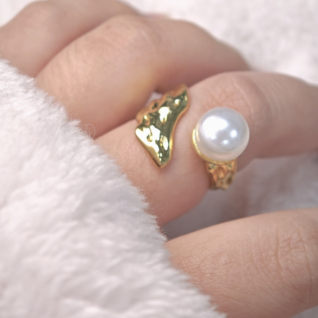 Inel Reglabil Argintiu, cu Perlă Albă, Luxe Pearl