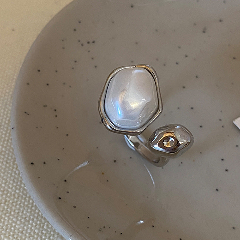 Inel Reglabil Argintiu, cu Perlă Albă, Pure Pearl