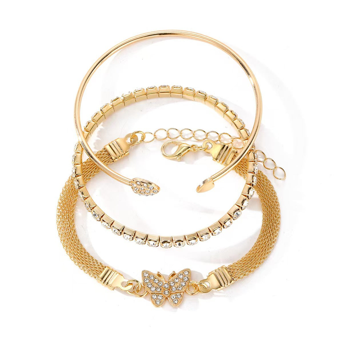 Set 3 Brățări placate cu Aur 18K cu pietre de Zirconiu