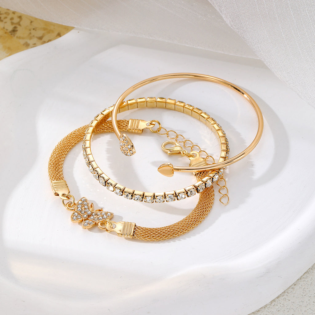 Set 3 Brățări placate cu Aur 18K cu pietre de Zirconiu