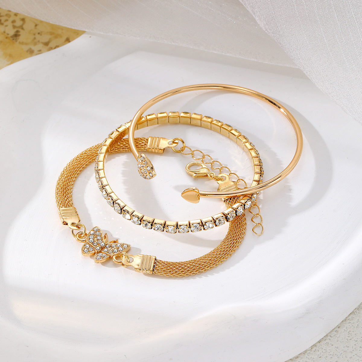 Set 3 Brățări placate cu Aur 18K cu pietre de Zirconiu
