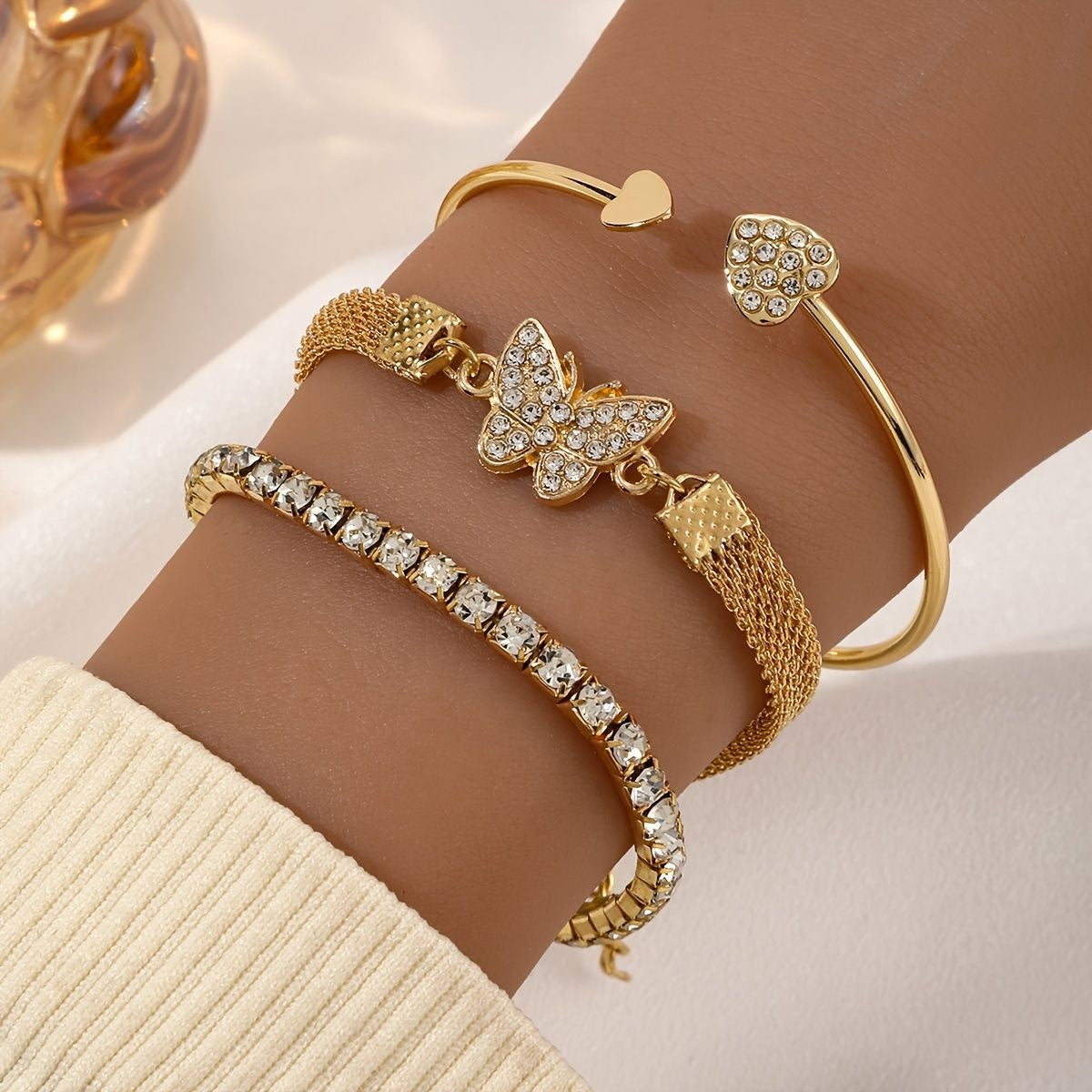 Set 3 Brățări placate cu Aur 18K cu pietre de Zirconiu