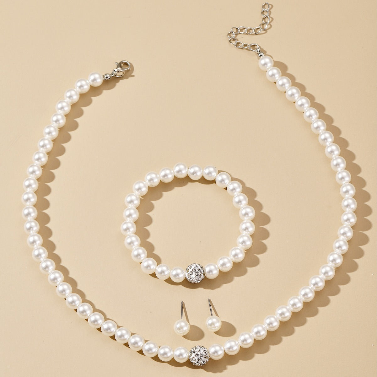 Set bratara colier cercei perle albe colectia luminous grace pietre de zirconiu otel inoxidabil inox kracer kracer.ro bijuterii